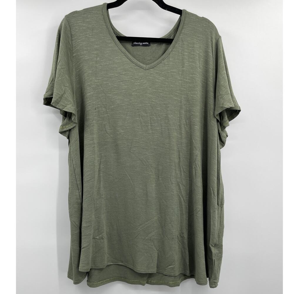 Cha Cha Vente Olive Green V-Neck T-Shirt Top Pullover Blouse NEW Size 2X